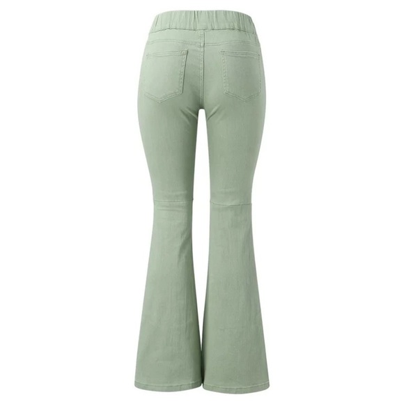 ENTYINEA Women's Flare Jeans Elastic Stretchy Cotton Denim Pants Sage Green L - Picture 3 of 10